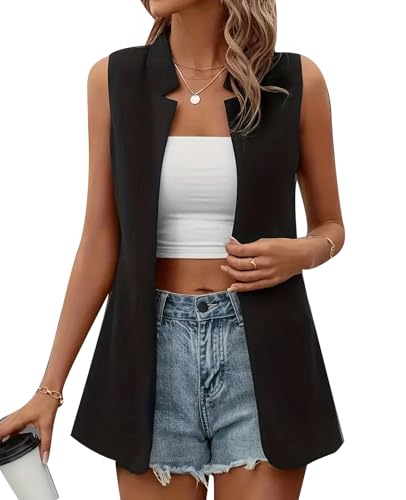Women's Sleeveless Blazer Vest Casual Open Front Lightweight Jacket Summer Work Office Blazers 2025