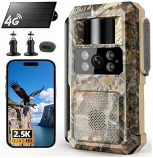 2.5K HD Solar Powered Trail Camera with Night Vision, 4G LTE Cellular Wildlife Game Camera-0.2s Trigger Time Motion Activated, IP66 Waterproof Trail Cam Built-in SIM Card