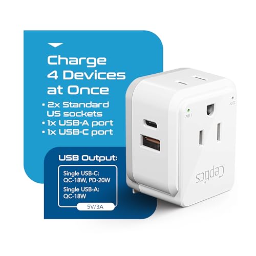 Image of Ceptics Australian Travel Adapter Set, 20W PD & QC, Type I-3.1A - 4 in 1-2 USA Inputs, 1 USB Port, 1 USB-C Port - Australian New Zealand Fiji Argentina, Compact - Adapter Australia-Compatible Plug