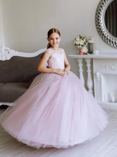 Flower Girls Dress for Wedding Tulle Floor-Length First Communion Dresses Glitter Sequins Pageant Ball Gown with Bow3