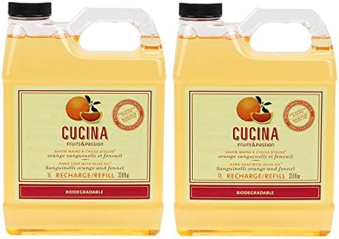 Cucina Purifying Hand Wash Refill, 33.8 Oz Plastic Jug (2, Sanguinelli Orange and Fennel)