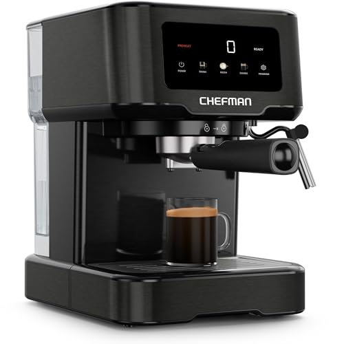 Chefman CraftBrew Espresso Machine, 15-Bar Pump Digital Espresso Maker w/Steam Wand for Latte & Cappuccino, Compact Espresso Coffee Machine w/ 1.5L Removable Water Reservoir - Black
