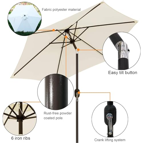 Blissun 7.5 ft Patio Umbrella, Yard Umbrella, Outdoor Market Umbrella with Push Button Tilt Crank (Creamy White) by Blissun - Used condition - Image 2