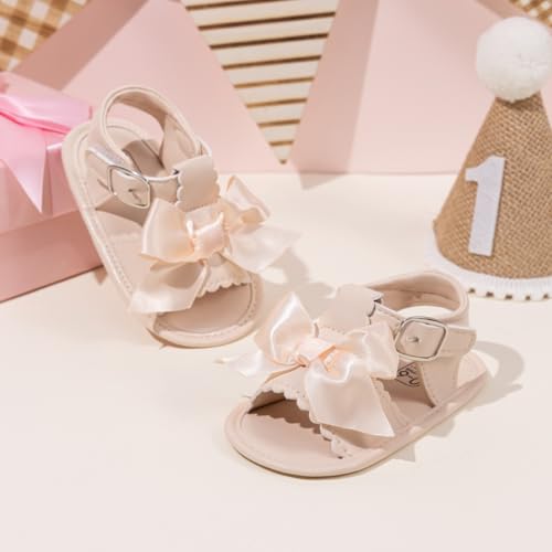 Image of Miamooi Infant Baby Girls Boys Sandals Summer Bowknot Crib Shoes Toddler Pu Leather Flower Soft Rubber Sole Dress Flats First Walker Shoes