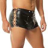  YOOBNG Hommes Faux Cuir Boxer Shorts Rave Shorts offene Vorderseite Kurze Hosen Clubwear