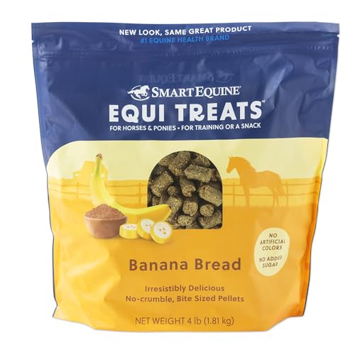 SmartEquine-Equi-Treats-Made-with-Beet-Pulp-Alfalfa-High-Fiber-Horse-Treats-Low-ESC-Starch-Bite-Sized-No-Added-Sugar-Banana-Bread-Flavor-Cookies-for-Horses-4-lb-Bag SmartEquine Equi Treats | Made with Beet Pulp & Alfalfa | High-Fiber Horse Treats | Low ESC & Starch | Bite-Sized | No Added Sugar | Banana Bread Flavor Cookies for Horses, 4 lb Bag - Image 1