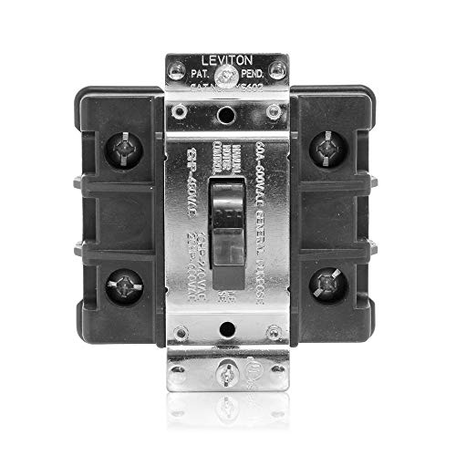 Leviton MS602-FW 60 Amp, 600 Volt, Toggle Double-Pole AC Motor Starter, Suitable as Motor Disconnect, Industrial Grade, Non-Grounding, Black