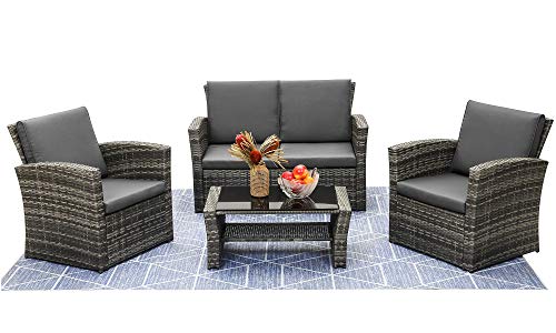 LayinSun-4-Piece-Outdoor-Patio-Furniture-Sets-Wicker-Conversation-Sets-Rattan-Sofa-Chair-with-Cushion-for-Backyard-Lawn-Garden-Grey LayinSun-4-Piece-Outdoor-Patio-Furniture-Sets-Wicker-Conversation-Sets-Rattan-Sofa-Chair-with-Cushion-for-Backyard-Lawn-Garden-Grey
