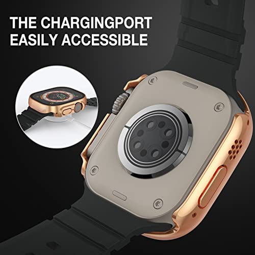 Image of Case Compatible with Apple Watch Ultra 49mm with Built-in Tempered Glass Screen Protector, All-Around Ultra-Thin Bumper Full Cover Hard PC Protective Case for iWatch, Rose Gold
