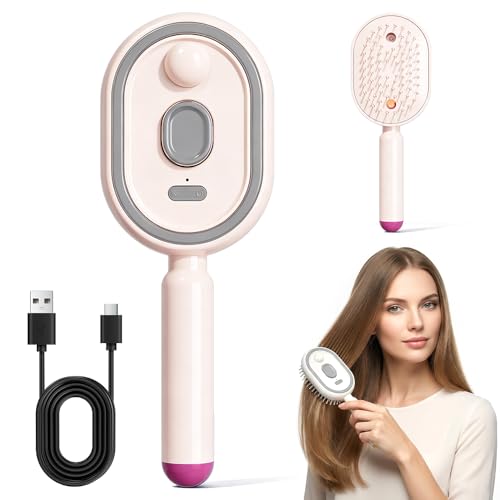Electric Steam Brush for Hair 2026 New Electric Spray Air Cushion Massage Comb Rechargeable Water Spray Hair Brush Detangling & Anti-Static Hair Brush Reduce Frizz Smooth & Nourish (Pink)