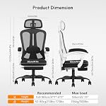 HapGIFT Ergonomic Office, Mesh Computer Chair with Footrest, Adjustable Height PC Home Office Chairs, Swivel Desk Chair with Headrest for Adults with Link Armrest, 350LBS, Black White