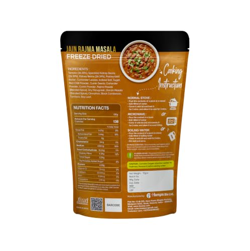 Image of FzyEzy Freeze-Dried Instant Meal Pack - Ready-to-Eat Travel Food | Lightweight, Long Shelf Life | Ideal for Camping, Hiking, Trekking, Emergency Survival | No Preservatives | Veg Meals (Jain Rajma Masala)