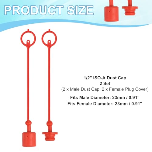 Image of PATIKIL 1 /2 inch ISO-A Hydraulic Coupler Male Dust Cap and Female Plug Cover, Set of 2 Rubber Quick Disconnects Port Plug Cover Fittings Red Cap with Retention Ring