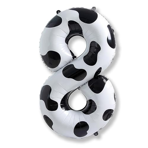 Image of 40 Inch Cow Print Number 8 Balloons, Large Foil 8th Birthday Balloon Decorations for Girls, Self Inflating Number 8 for Boys Birthday Party Farm Animal Theme Cowboy Cowgirl Theme Party Decor Supplies