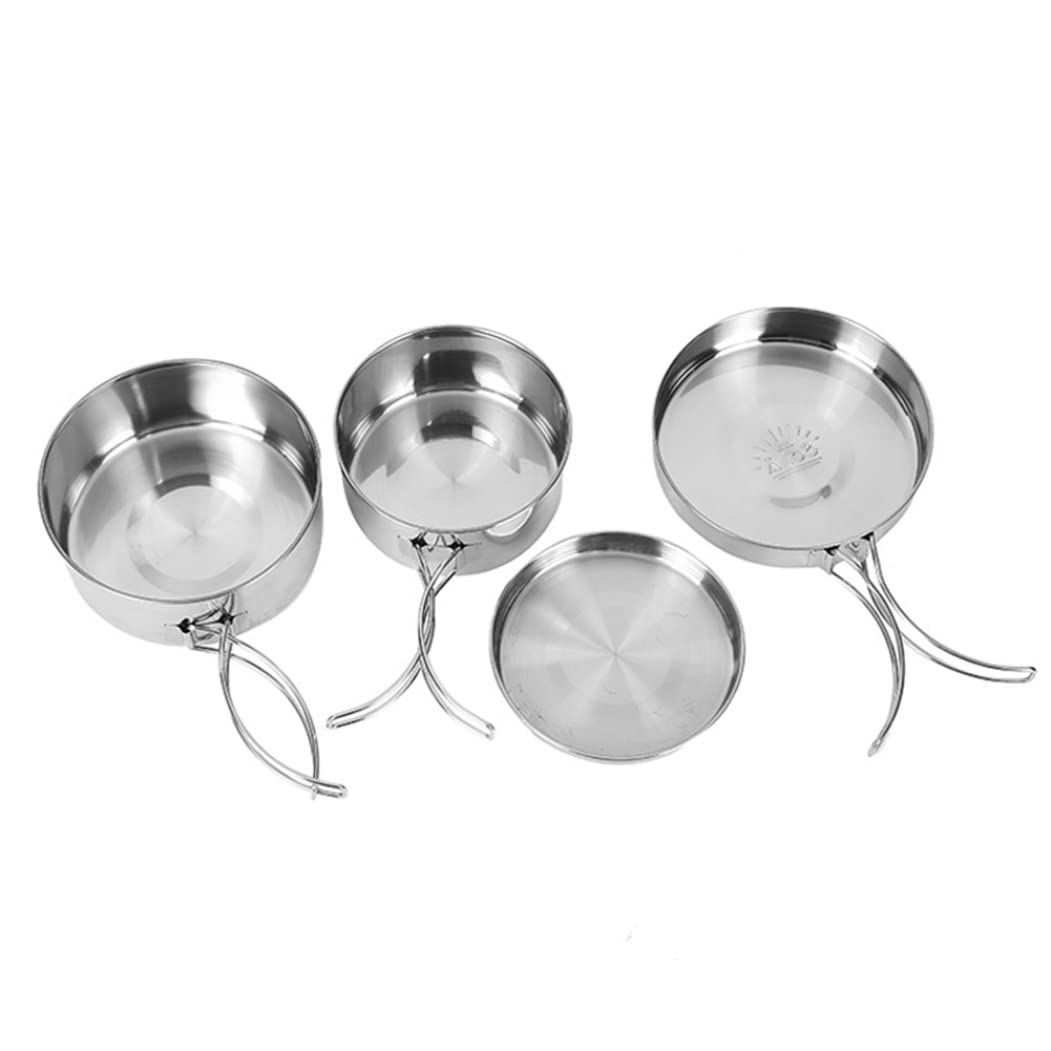 Set di pentole da Campeggio Pentole e padelle da Campeggio in Acciaio Inossidabile Set da Cucina Portatile Pentola da Campeggio Fornello da Campeggio per Picnic 4 Pezzi