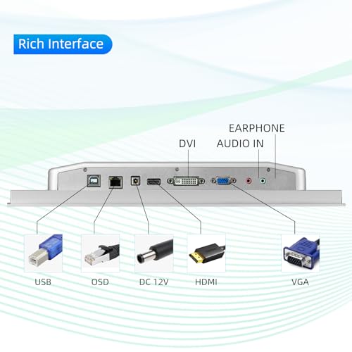 Image of 15 inch Aluminum Flat Embedded Industrial Touch Screen Monitor,HDMI /VGA /DVI Interface, Capacitive Touch Screen Monitor Supports 10 Points Touch,1024 x 768 @ 60Hz