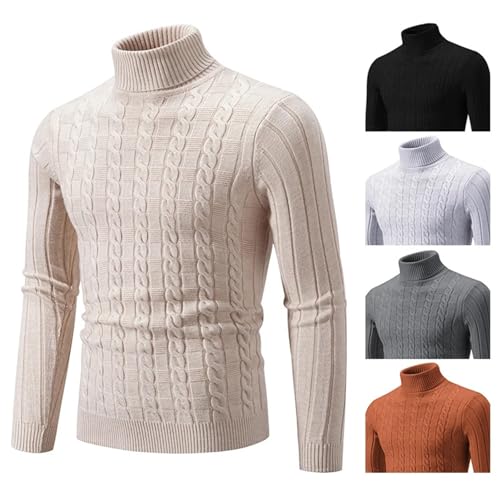 Autumn and Winter Men's Knit Pullover High Neck Thin Knit Sweater Warm Tight Top(Light Grey,X-Large)3