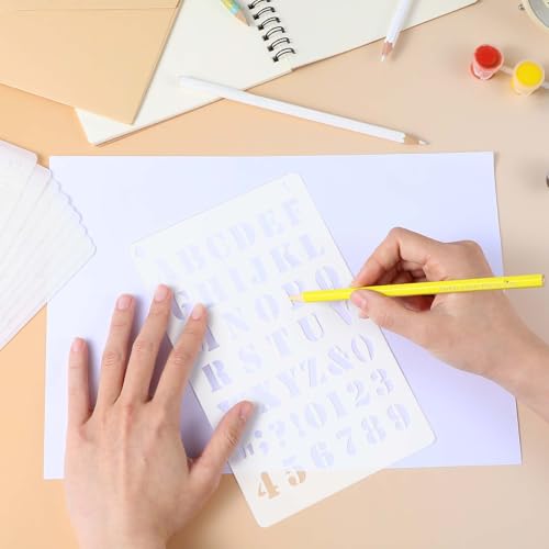 12 peças de estênceis de letras, modelos de estênceis de números de plástico, modelos de desenho do