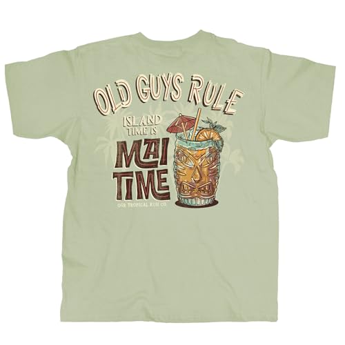 OLD GUYS RULE T-Shirts for Men, Mai Time - Birthday, Holiday, Retirement Gift for Dad, Grandpa, Husband - Funny Novelty Tee for Beach Lovers, Vacation (Pistachio, X-Large)