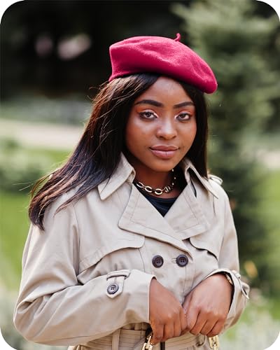 Image of Parquet Solid Color French Beret Hat. Classic French, Casual and Chic Lightweight Cap for Women