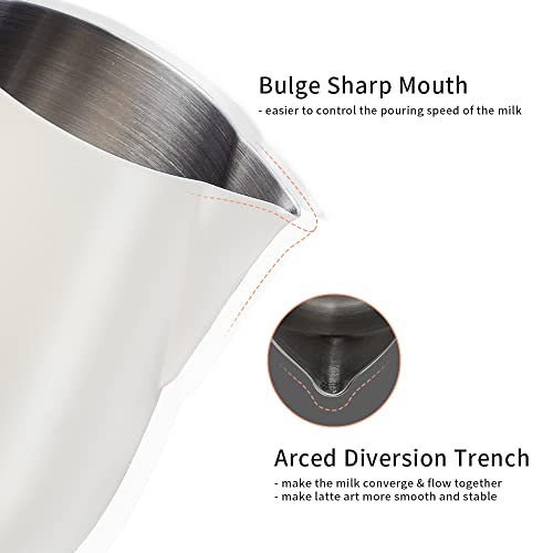 Espresso Milk Frothing Pitcher 20Oz - Cafemasy Milky White Color Stainless Steel Espresso Machine Accessories Steaming Pitcher Milk Jug For Coffee Cappuccino Latte Art (600Ml) #TOP1