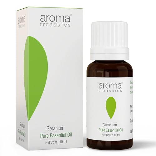 Image of Aroma Treasures Geranium Essential Oil | 100% Pure & Natural Theraputic Essential oil for healthy Skin, body, Aromatherapy - 10ml