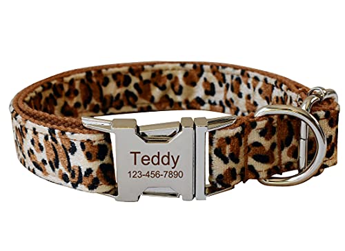Personalized Dog Collars for Puppy Small Medium Large Pets with Engraved Name and Phone Number (L, Leopard)