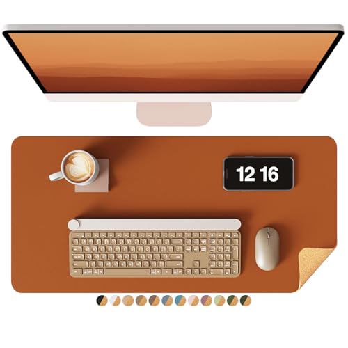 YSAGi Double-Sided Desk Pad, 23.6"x13.7" Leather Desk Mat, Eco Cork Desk Pad Protector, Large Mouse Pad for Desk, Waterproof Desk Blotter Pad, Desk Wr