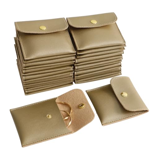 40pcs PU Leather Small Bags for Jewelry 8 x 8cm Snap Button Jewelry Packaging Bag Gold Luxury Small Favor Bags Jewelry Gift Bags for Earrings Necklaces Bracelet Ring
