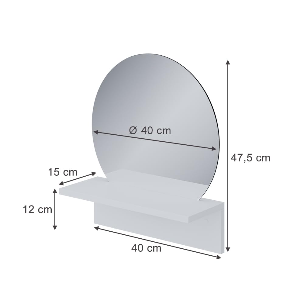 Vicco Miroir Mural Elyra, Blanc, 40x47.5cm
