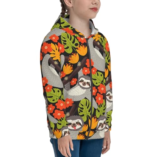 Sloth on the Branch Kid Hoodies Boys Zip Up Sweatshirts Girls Pullover with Pocket4