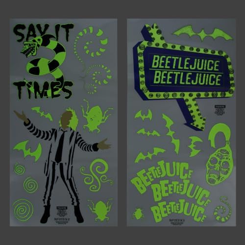 Beetlejuice Wall Decals - Officially Licensed Merchandise, 50 Stickers including 20 Glow in the Dark Stickers, Retro Spooky Home Decor for Horror Fans, Gothic Bedroom Decor | Paladone image 4