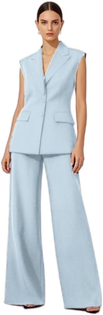 Womens 2 Pcs Outfits Vest and Pants Summer Sleeveless Blazer Tuxedos Set Business Wedding Work