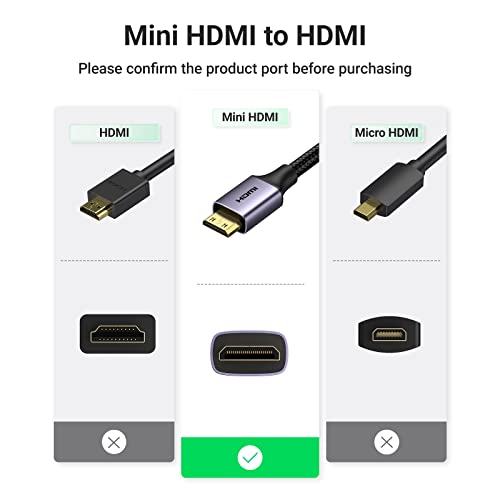 Image of UGREEN Mini HDMI to HDMI Adapter, Aluminum Shell, Braided, 4K 60Hz, HDR, 3D | Compatible with Raspberry Pi Zero 2 W /W, Portable Monitor, DSLR Camera, Camcorder, Graphics Card, Laptop, Projector, Tablet