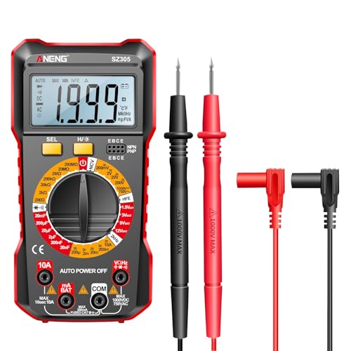 ANENG SZ305 テスター 高精度デジタルマ ルチメーター、自動範囲1999カウント電圧計、測定可能ac/dc電圧、ac/dc電流、抵抗、周波数、ダイオード、Hfeトランジスタそしてブザー(レッド)