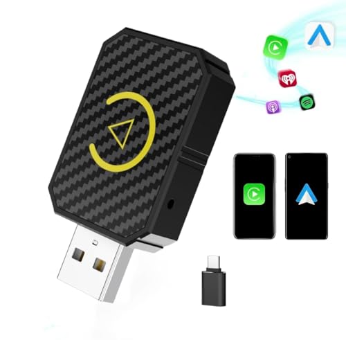 MTAKYA Carplay - Adaptador inalámbrico Carplay, adaptador inalámbrico 2 en 1 para Android Auto 2025, Dongle inalámbrico Carplay para iPhone/Android Plug and Play convierte con cable a CarPlay