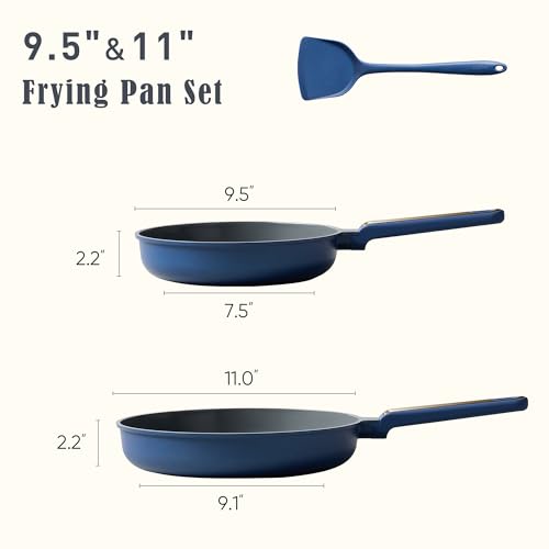Image of CAROTE 9.5'' and 11'' Nonstick Ceramic Frying Pan Skillet, Non Stick Skillet with Heat Resistant Handle, Healthy & PFOA /PFAS Free, Induction-Compatible,Dishwasher Safe & Includes Silicone spatula,Blue