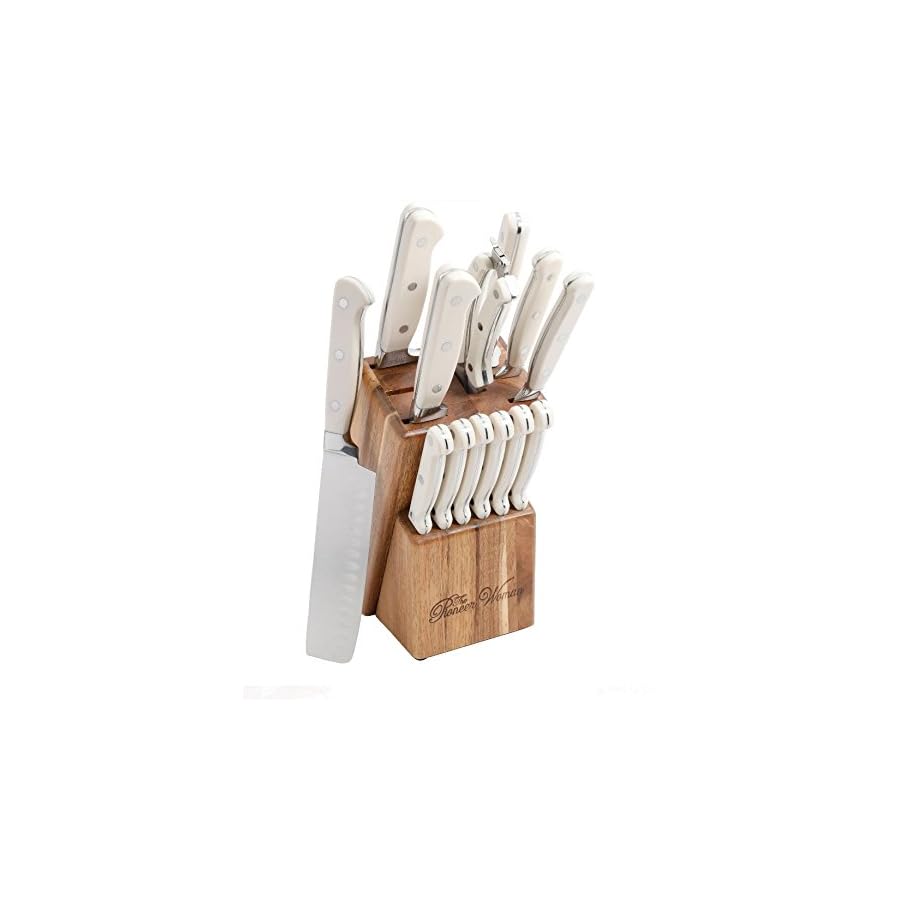 The Pioneer Woman Cowboy Rustic 14-Piece Linen Cutlery Set W/ Wood Block/WHITE