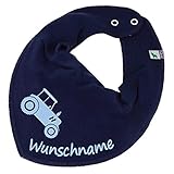 HALSTUCH Traktor mit Namen oder Text personalisiert für Baby oder Kind dunkelblau