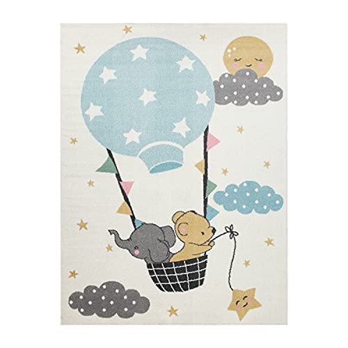 TT Home Nursery Area Rug Kids Rug For Bedroom Girls Boys Modern Rainbow Cloud Rug Animal Motif Colourful, colour: Cream, Size:200x280 cm