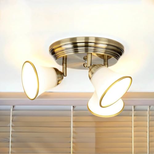 Licht-Erlebnisse Deckenleuchte Jugendstil, Vintage Deckenlampe drehbar, Deckenlampe E14 3 flammig, Deckenleuchte in Bronze, Glas, Ø23 cm, Badezimmer, Flur, Wohnzimmerlampe