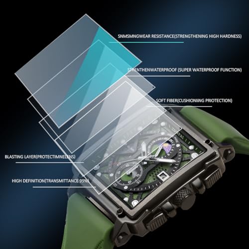 Image of ZUNPAI Moon Phase Watch for Men Multifunction Chronograph Dial Analog Quartz Square Wristwatch Business Dress Watch with Luminous Waterproof Calendar Silicone Strap