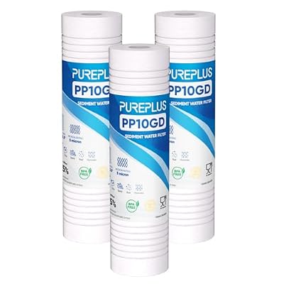 PUREPLUS 5 Micron 10" x 2.5" Whole House Grooved Sediment Home Water Filter, Replacement Cartridge for 10 inch RO Pre-Filter & RV Housing, AO-WH-PREV-R2, AP110, WHKF-G05,AB-SGR5M, GXWH20S,CFS10, 3Pack