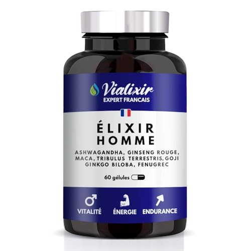 Vitalité & Énergie Homme | Ashwagandha, Maca Bio, Ginseng Rouge, Tribulus, Fenugrec | Endurance & Tonus | 60 Gélules | 100% Naturel | Fabriqué en France...