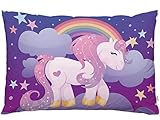 EKOBLA Throw Pillow Cover Unicorn with Happy Birthday Make A Wish Hand Drawn Letter Quote Animal Dots Rainbow Stars Decor Lumbar Pillow Case Cushion for Sofa Couch Bed Standard Queen Size 20x30 Inch