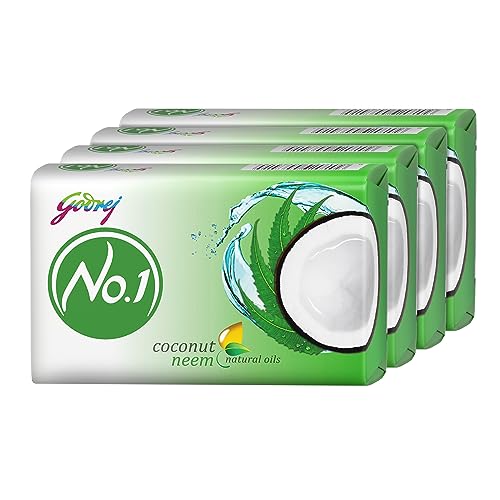 Image of Godrej No. 1 Bathing Soap Coconut & Neem - Grade 1 Soap & Long-lasting Fragrance, Combo Pack of 4 (150g each)