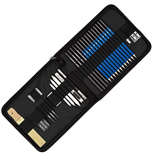 Conjunto de 33 lápis de esboço para desenho profissional de grafite 5H-8B com bolsa de apontador de