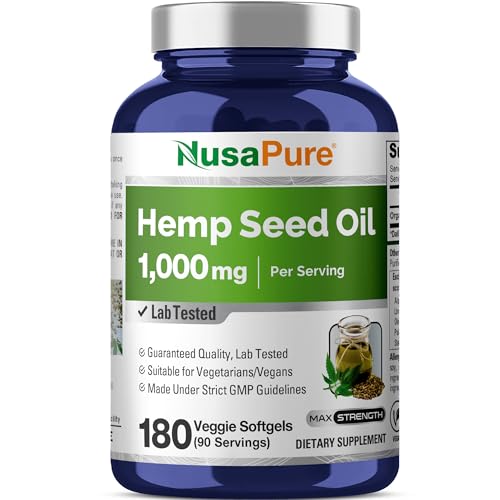 NusaPure Hemp Oil 1,000mg Per Serving, 180 Veggie Softgels...