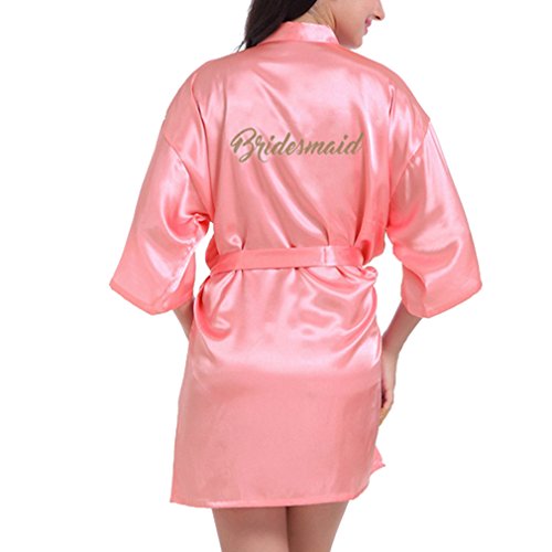 JiXuan Vestidos de Dama de Honor Vestidos de Fiesta de Novia de Seda Vestidos Gwon Día de Bodas Vestidos Brillo Dama de Honor Kimono Albornoz Sandía Rojo M