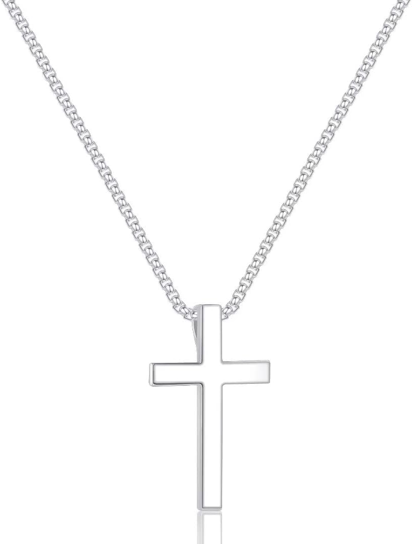 Ursteel S925 Sterling Silver Cross Pendant for Men, 16-24 Inch Necklace for Men